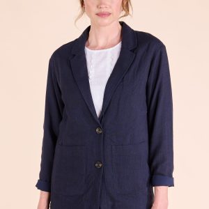 Relaxed Linen Jacket - Dark Blue