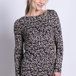 Floral Boat neck Top - Black & Off-White