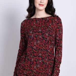 Floral Boat neck Top - Dark Red