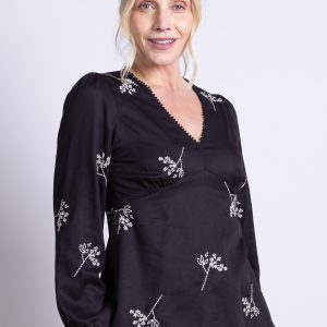 Embroidered Tea Blouse - Black